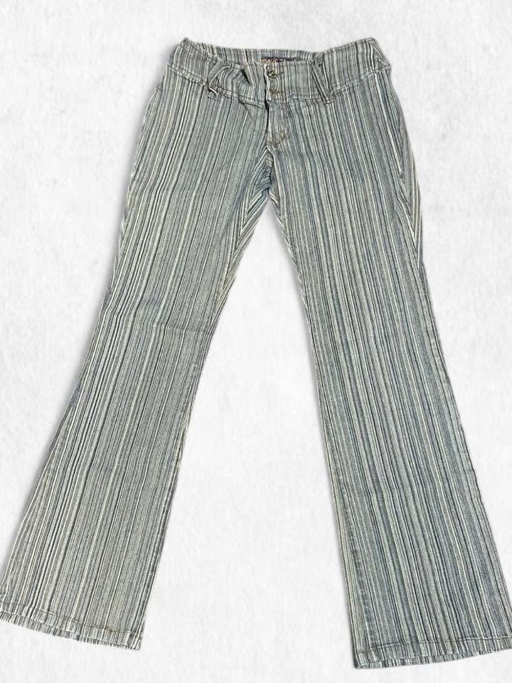 Striped 90s Women's Flared Jeans in Light Gray & Brown